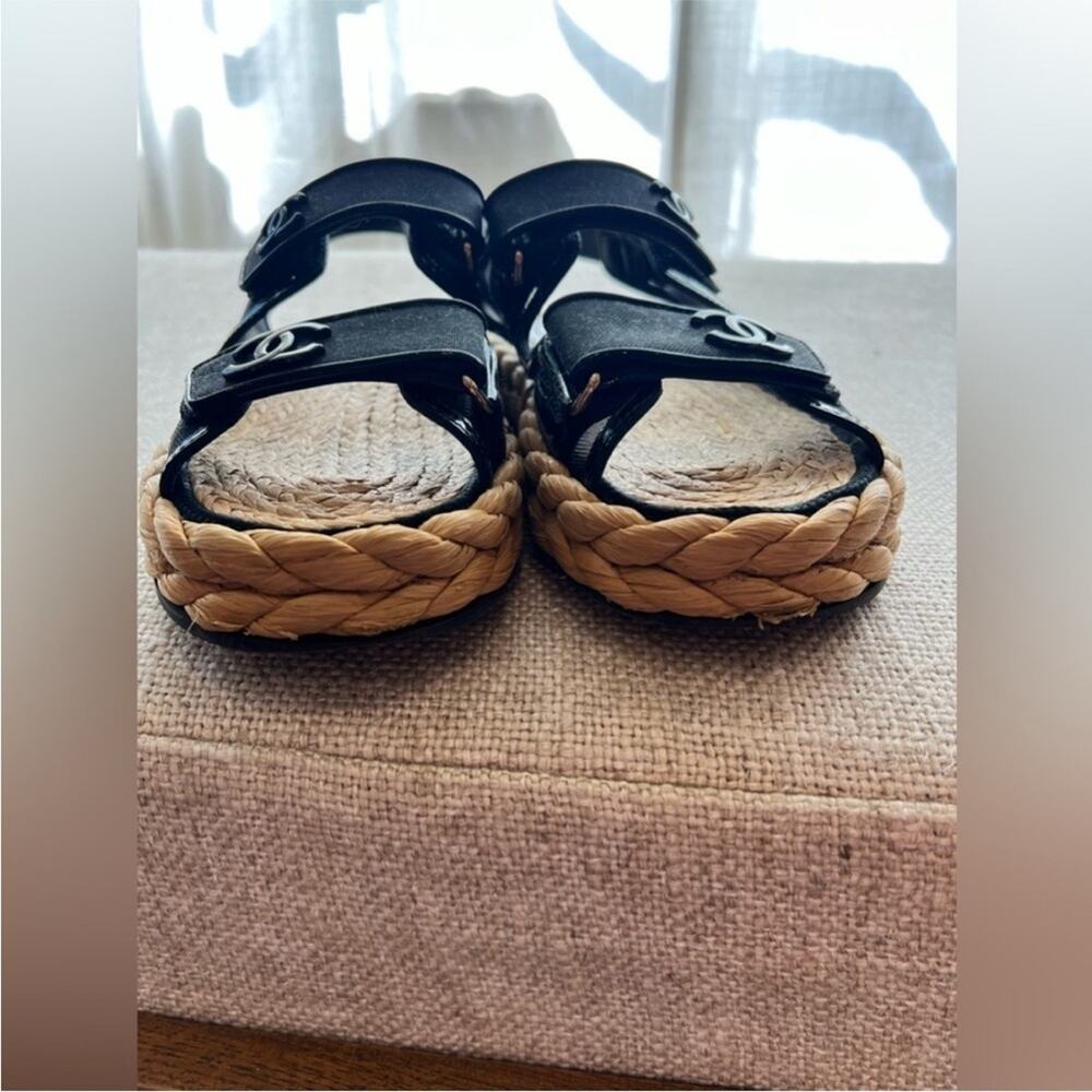 CHANEL Dad Sandals Mesh espadrille and Patent with Raffia sole 36 - Picture 13 of 13